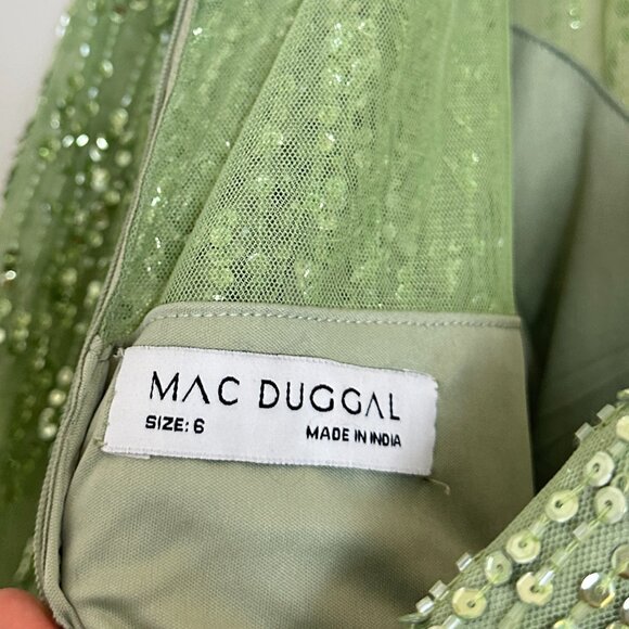 MAC DUGGAL Green Illusion High Neck Long Sleeve Embellished Gown Sage Size US 6 - Picture 13 of 16